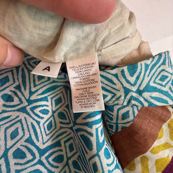 Ann Taylor LOFT Linen Geometric Print Shift Dress Multicolor Size 4 - Picture 9 of 12